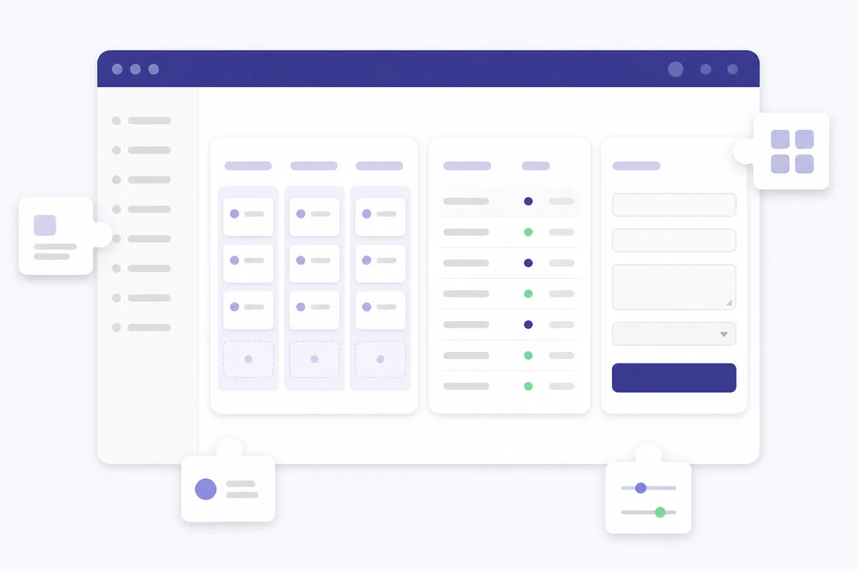 Illustration: Boards, Listen und Formulare als Bausteine auf einer SharePoint-Seite