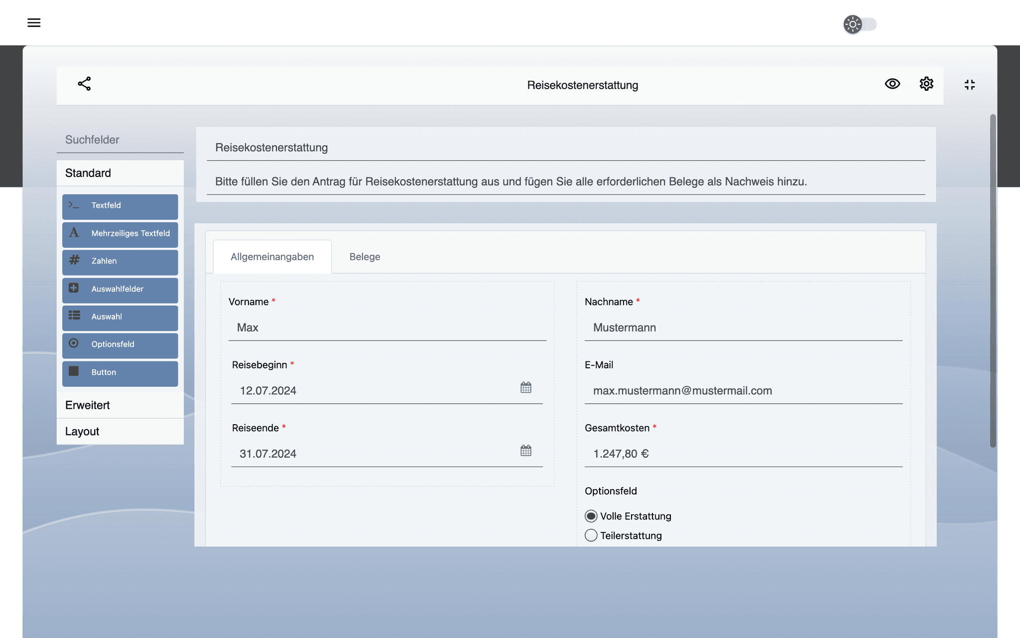 SharePoint-Formularmanagement — Formular-Editor mit Feldbausteinen